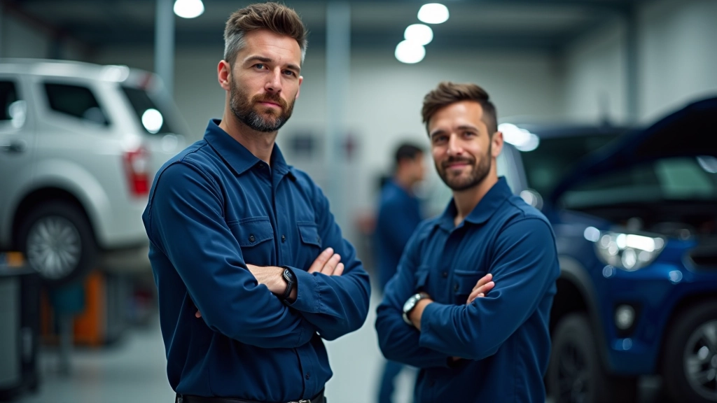 Taller profesional de análisis de vehículos con expertos trabajando