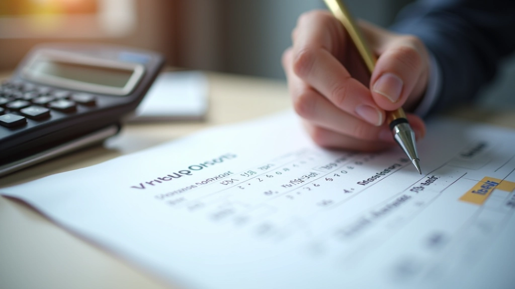 Documento de presupuesto automotriz con calculadora y bolígrafo sobre escritorio, mostrando cálculos de costes de vehículos