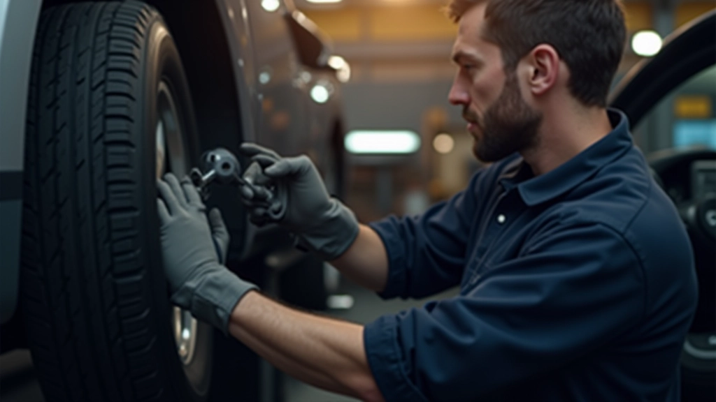 Mecánico realizando servicio de mantenimiento en taller, con herramientas profesionales, uniforme de trabajo