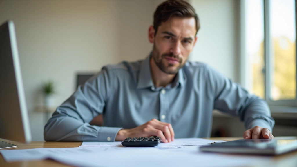 Person reviewing financial documents and budget spreadsheet at wooden desk